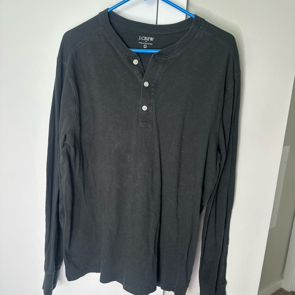 J. Crew Black Long-Sleeve Henley Shirt